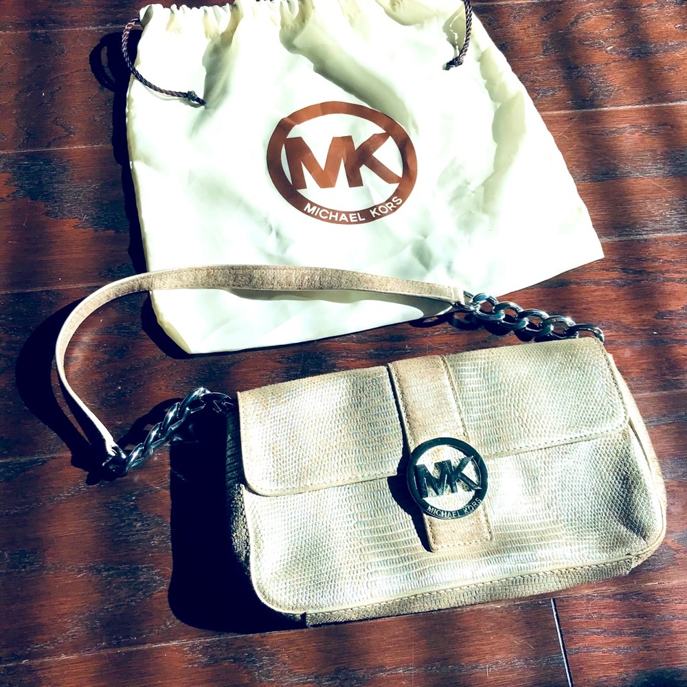Micheal Kors Metallic Silver Reptile embossed